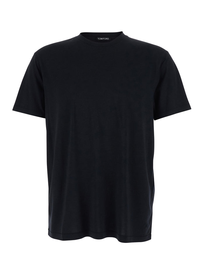 Black Crew Neck T-Shirt with Logo Embroidery on the Front in Cotton Blend for Men Lyocell Tshirts And Polo Shirts