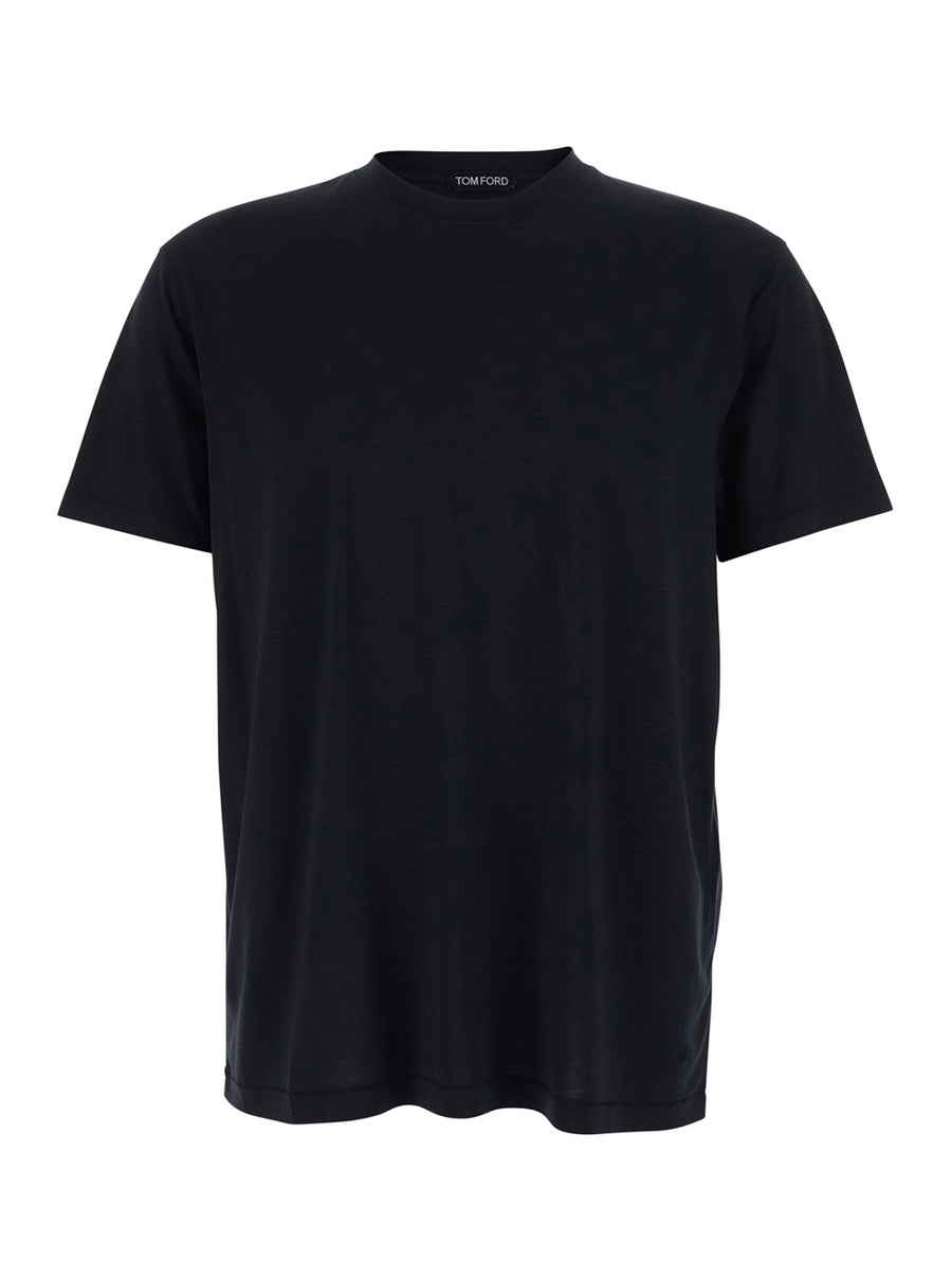 T-Shirt Crew Neck Black Cotton Blend Lyocell T-shirts