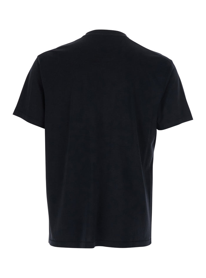Black Crew Neck T-Shirt with Logo Embroidery on the Front in Cotton Blend for Men Lyocell Tshirts And Polo Shirts