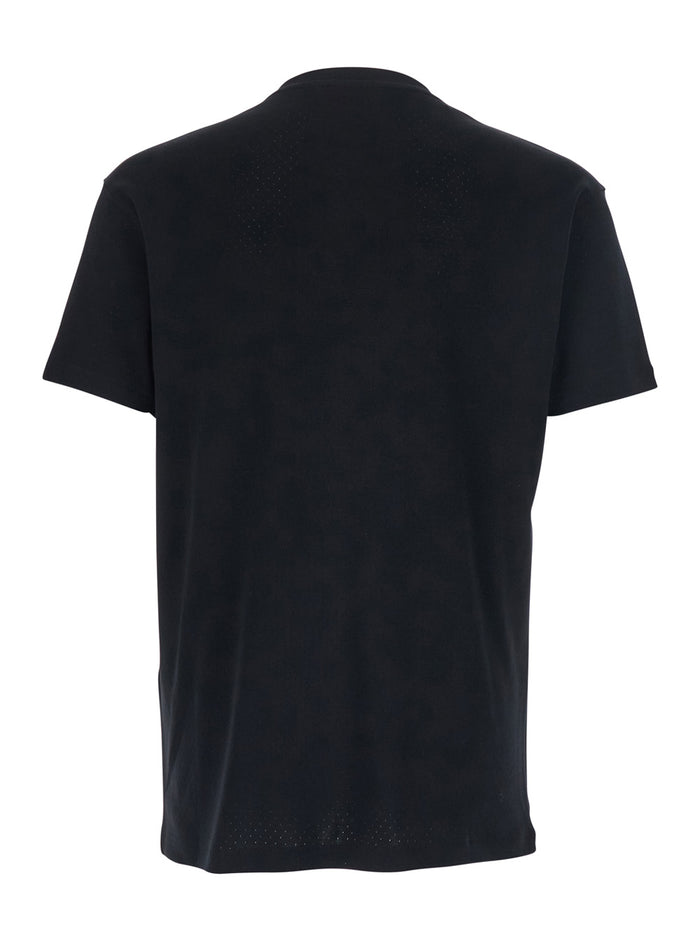 Black T-Shirt with Logo Embroidery on the Front and Perforated Design in cotton Man Tshirts Polo Shirts