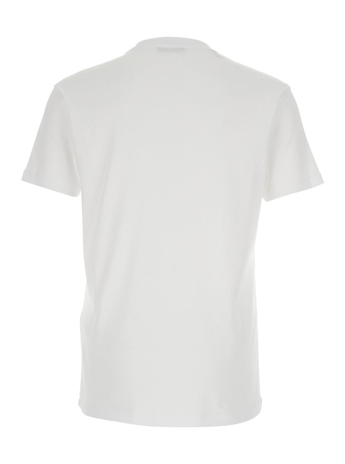 White Crew Neck T-Shirt with Logo Embroidery on the Front and Perforated Design in Cotton for Men Tshirts Polo Shirts