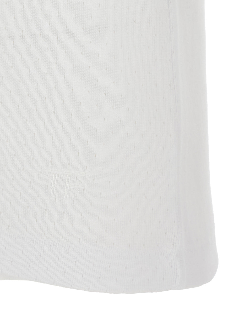 White Crew Neck T-Shirt with Logo Embroidery on the Front and Perforated Design in Cotton for Men Tshirts Polo Shirts