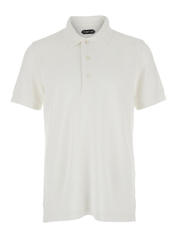 Polo Shirt White Cotton Blend Lyocell T-shirts