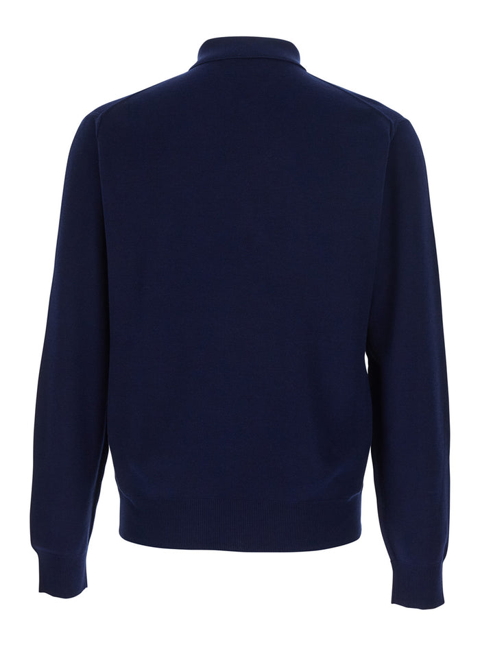 Blue Polo Shirt with Classic Collar and Front Button Closure in Silk Cotton Blend for Men Blu Tshirts