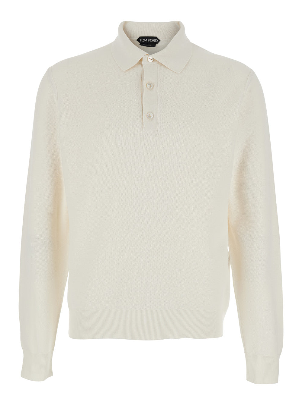White Polo with Classic Collar and Front Button Closure in Silk Cotton Blend for Men Tshirts Shirts