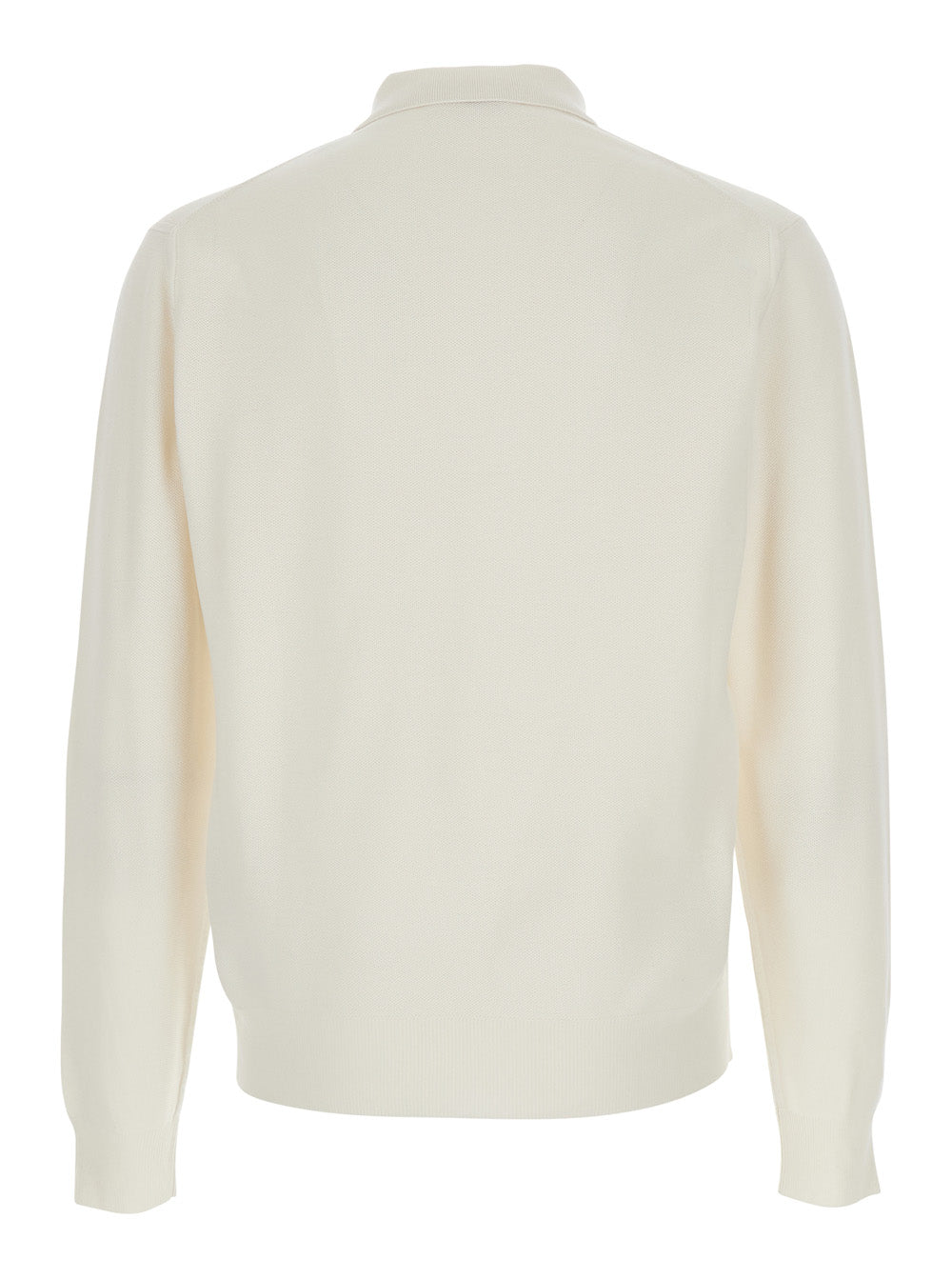 White Polo with Classic Collar and Front Button Closure in Silk Cotton Blend for Men Tshirts Shirts