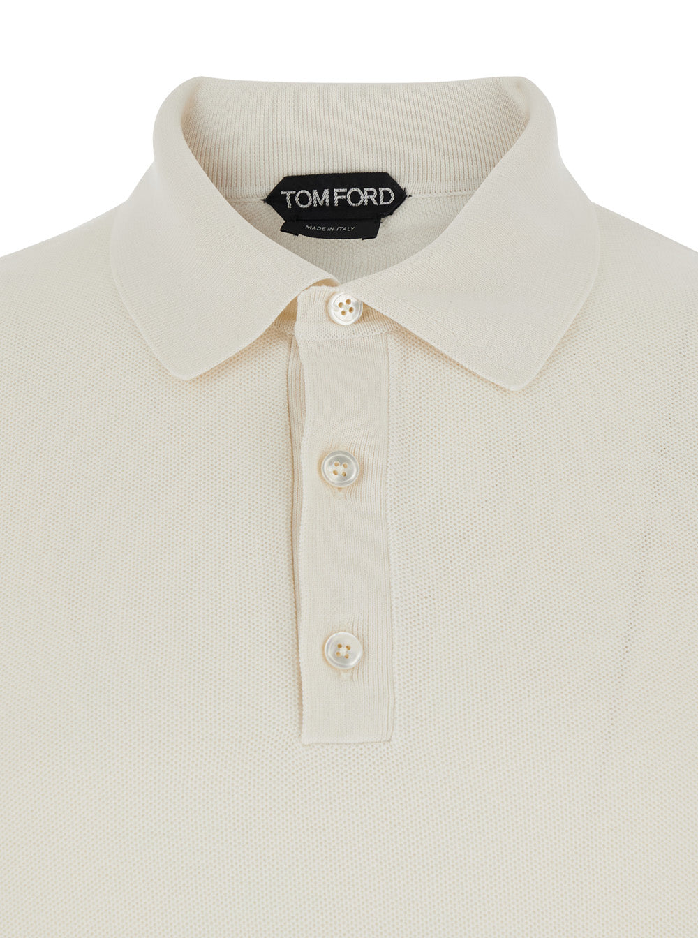 White Polo with Classic Collar and Front Button Closure in Silk Cotton Blend for Men Tshirts Shirts