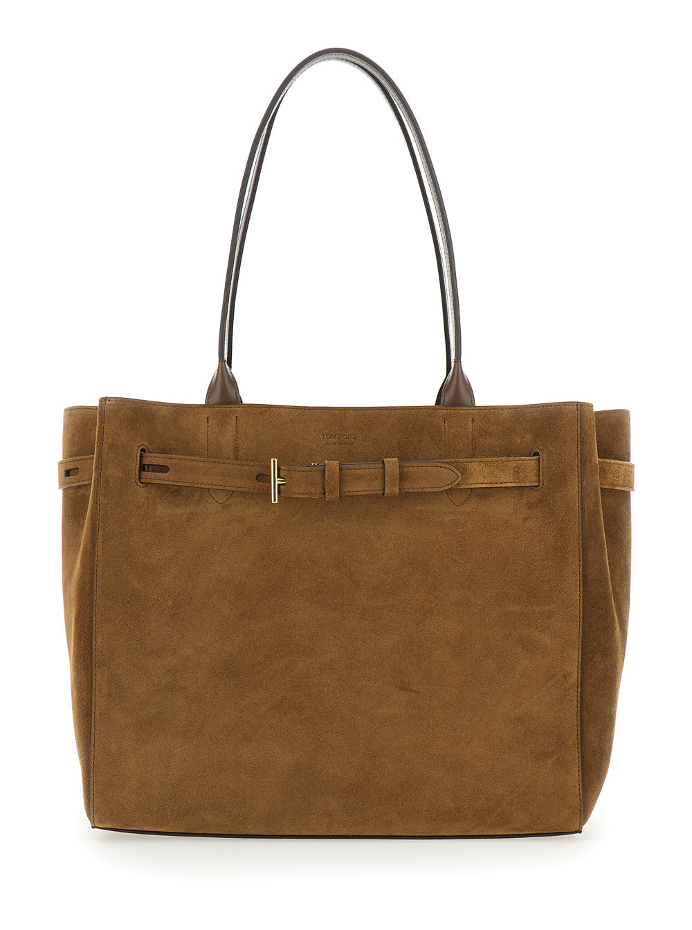 Audrey Brown Medium Shoulder Bag With T Buckle Detail On The Front In Suede For Women Calf