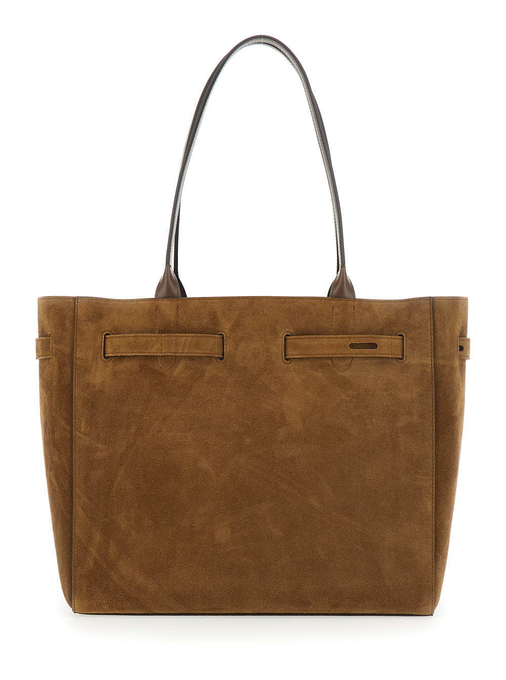 Audrey Brown Medium Shoulder Bag With T Buckle Detail On The Front In Suede For Women Calf