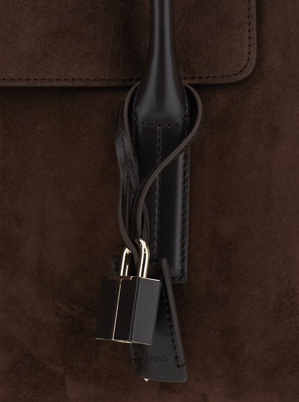 Brown Large Shoulder Bag with Padlock Details on the Front in Suede Woman Calf
