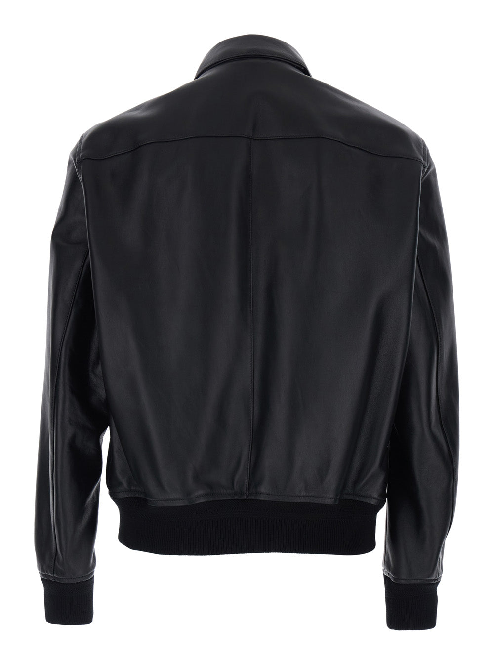 Black Jacket with Classic Collar and One Zip Pocket on the Sleeve in Leather for Men Lamb Outerwear