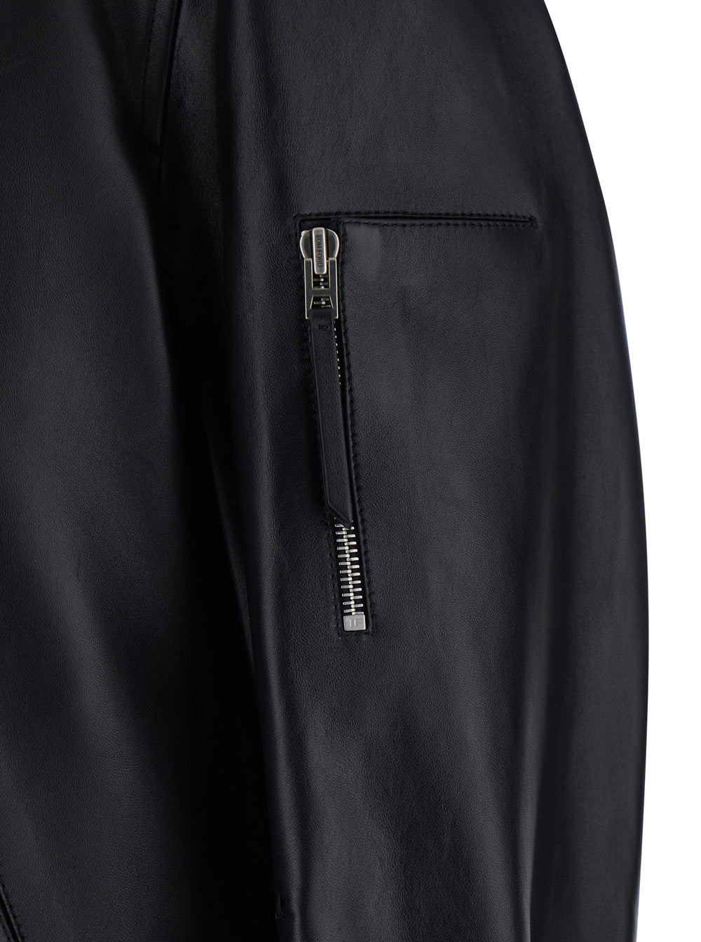 Black Jacket with Classic Collar and One Zip Pocket on the Sleeve in Leather for Men Lamb Outerwear