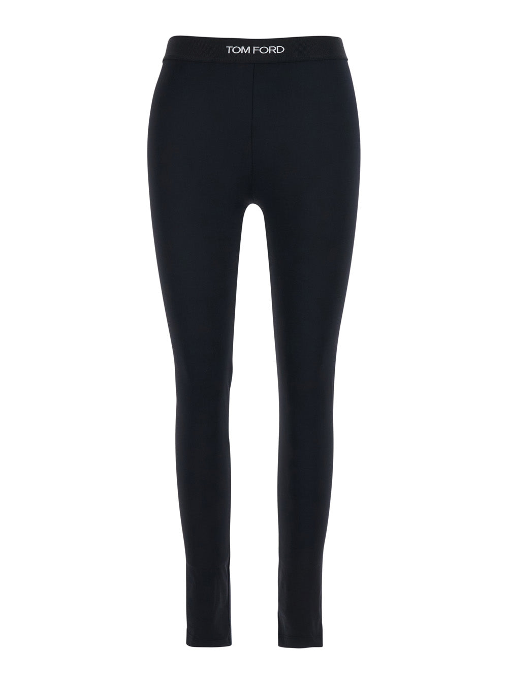 Black Leggings with Logo Lettering on the Waist in Tech Fabric Stretch Woman Polyamide Elastane Trousers