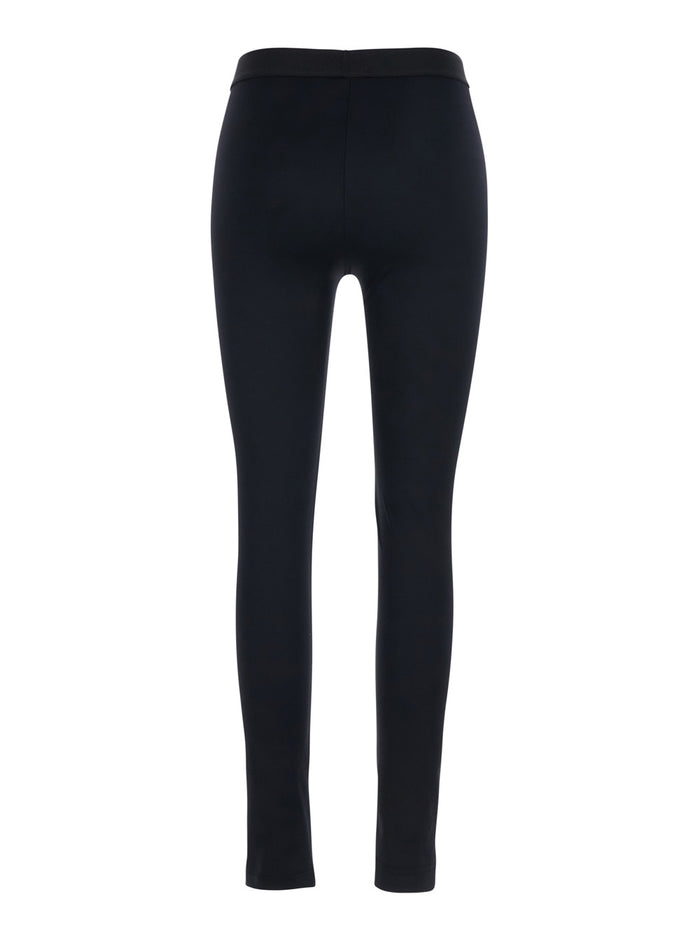 Black Leggings with Logo Lettering on the Waist in Tech Fabric Stretch Woman Polyamide Elastane Trousers