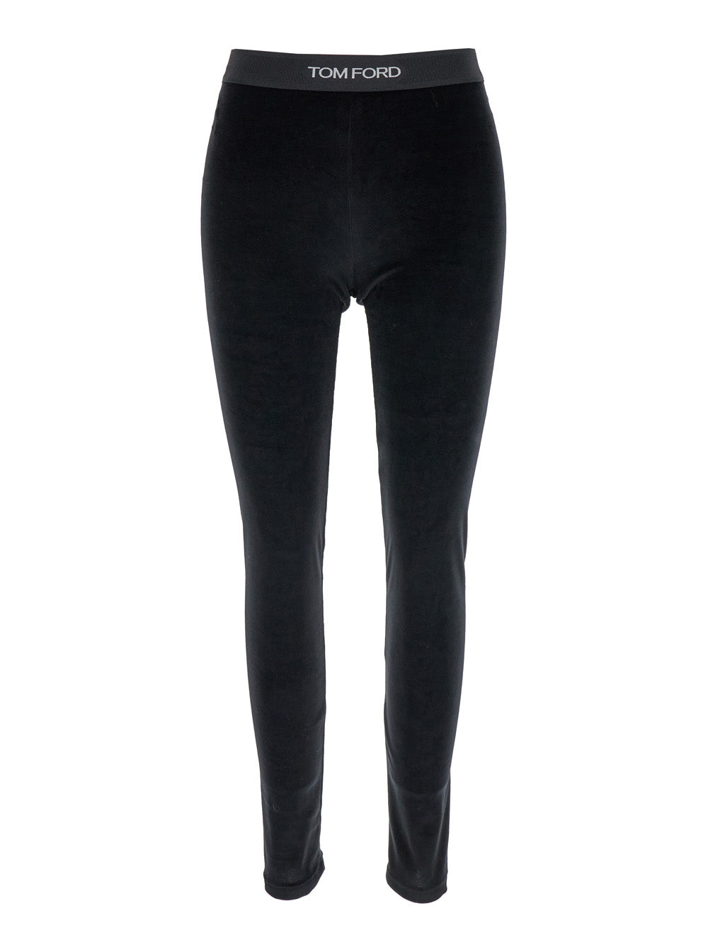 Black Leggings with Elasticated Waist and Logo Lettering in Velvet for Women Triacetate Polyester Trousers