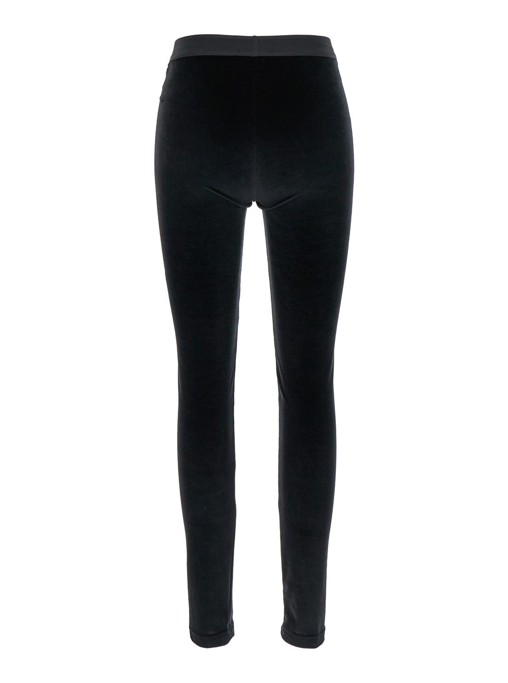 Black Leggings with Elasticated Waist and Logo Lettering in Velvet for Women Triacetate Polyester Trousers