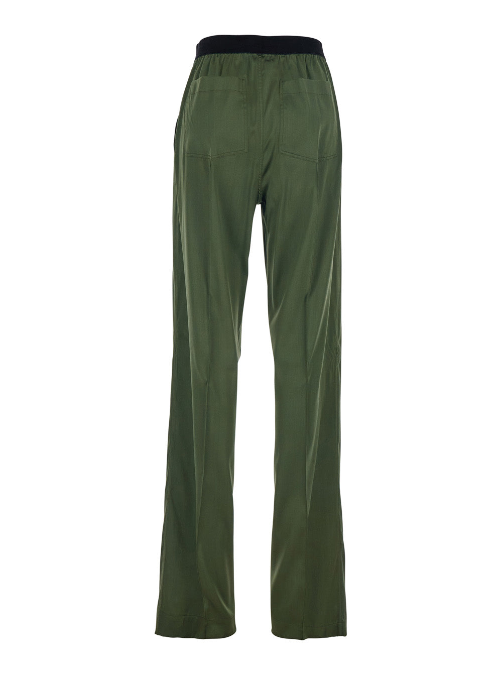 Green Elastic Waist Pants with Logo Lettering in Stretch Silk Woman Elastane Trousers