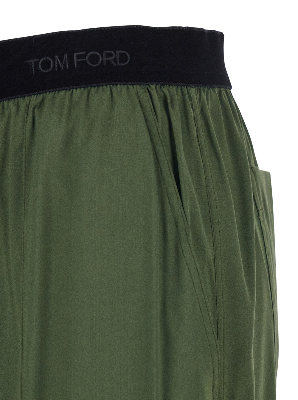 Green Elastic Waist Pants with Logo Lettering in Stretch Silk Woman Elastane Trousers