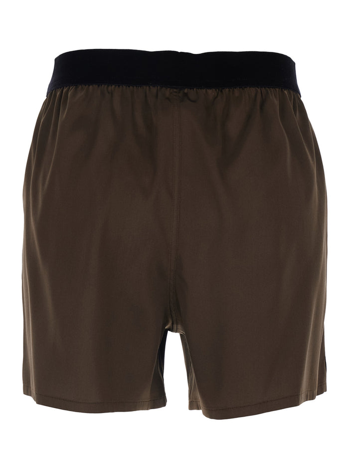 Brown Shorts with Logo Lettering and Elastic Waist In Stretch Silk for Women Elastane Bermuda