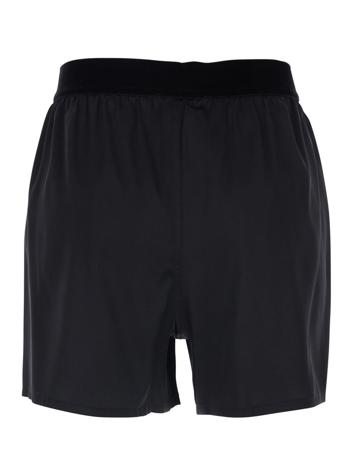 Black Shorts with Elastic Waist and logo lettering in Stretch Silk Woman Elastane Bermuda