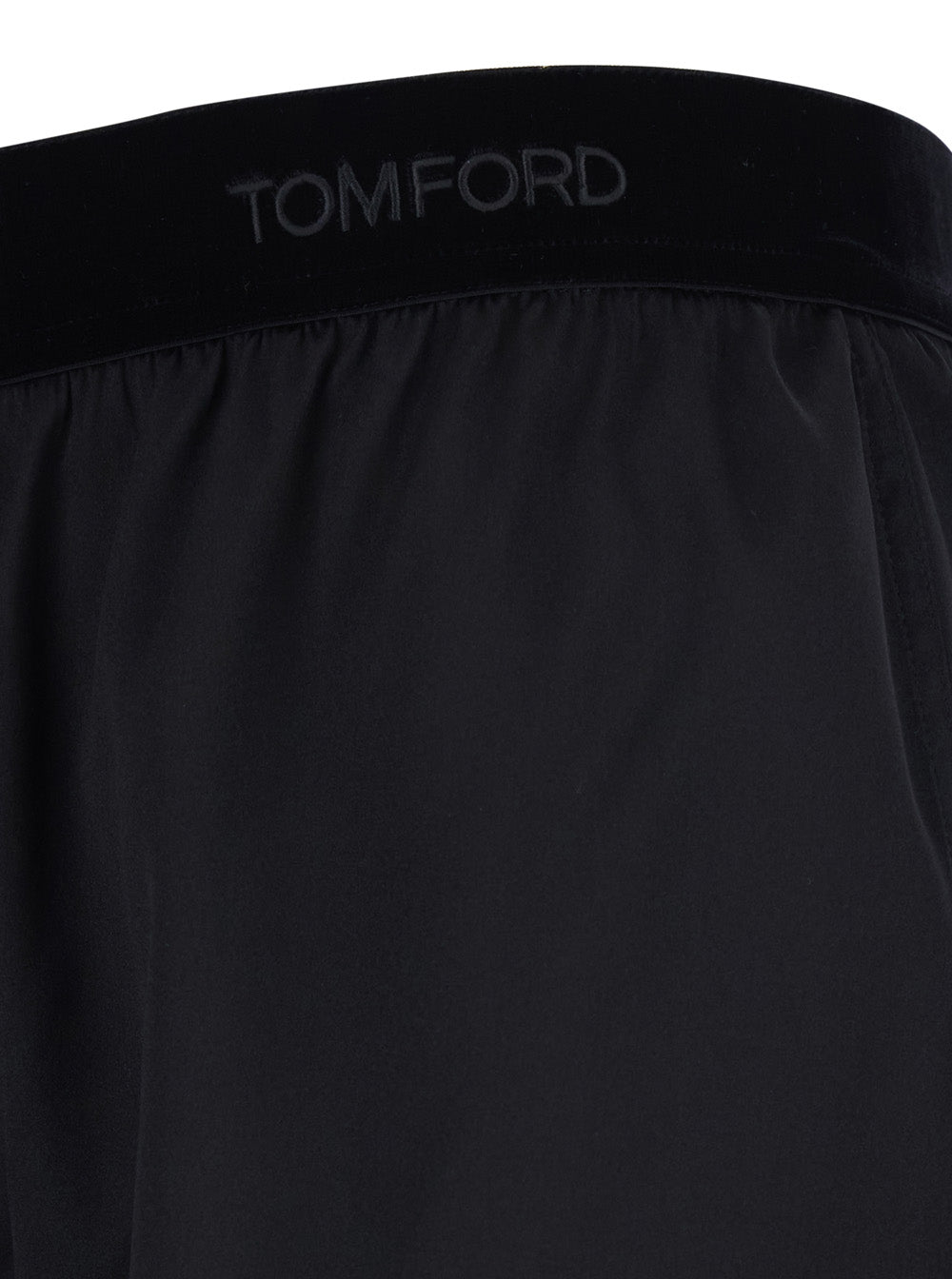 Black Shorts with Elastic Waist and logo lettering in Stretch Silk Woman Elastane Bermuda