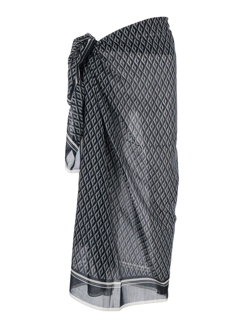 Black and White Asymmetrical Pareo with Geometric Motif in Cotton for Women White/black Skirt