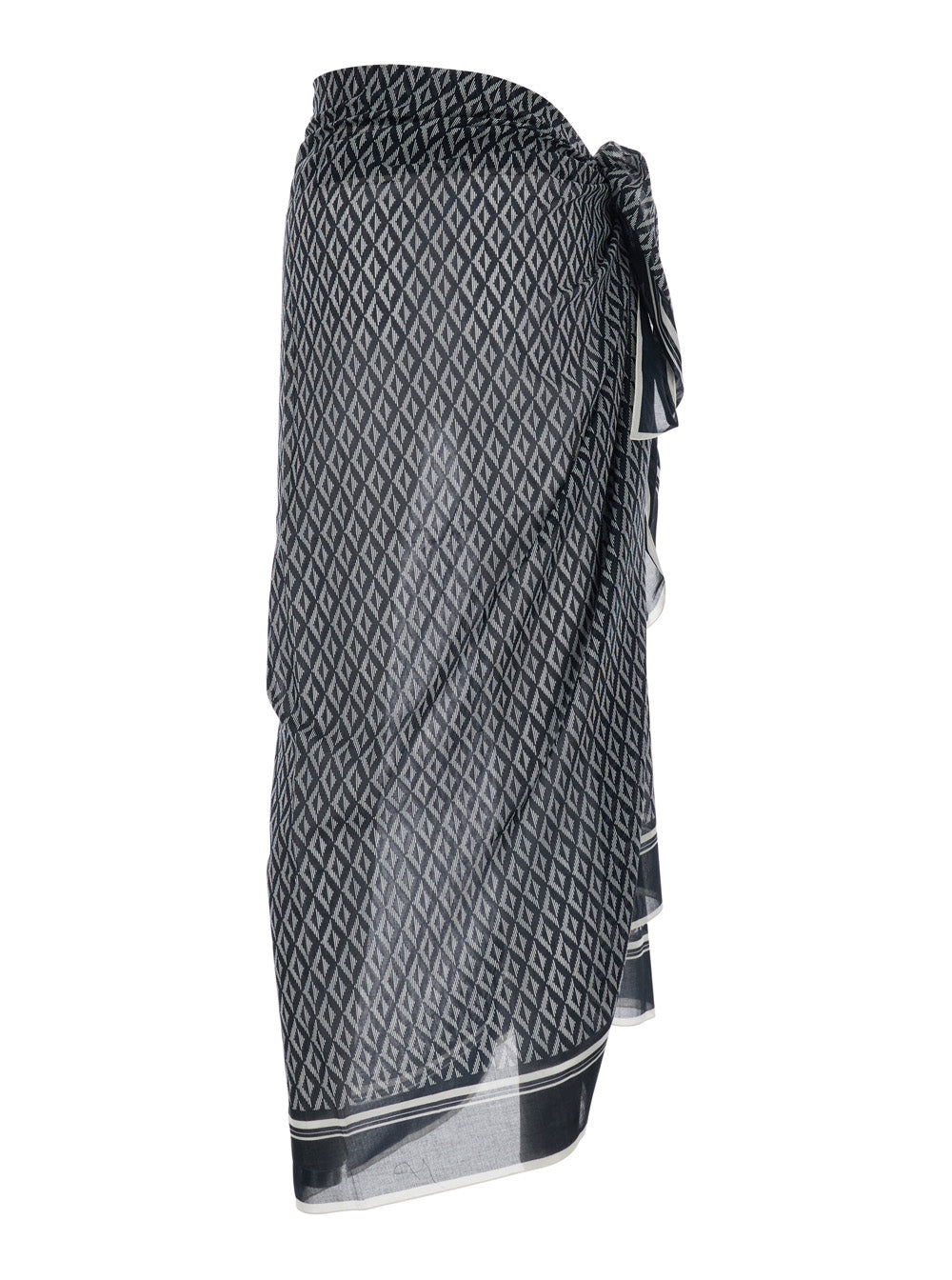 Black and White Asymmetrical Pareo with Geometric Motif in Cotton for Women White/black Skirt