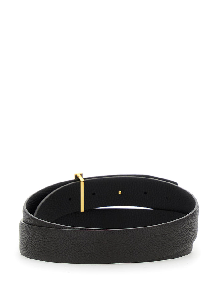 Brown Reversible Belt with T Buckle on the Front in Grained Leather for Men Calf