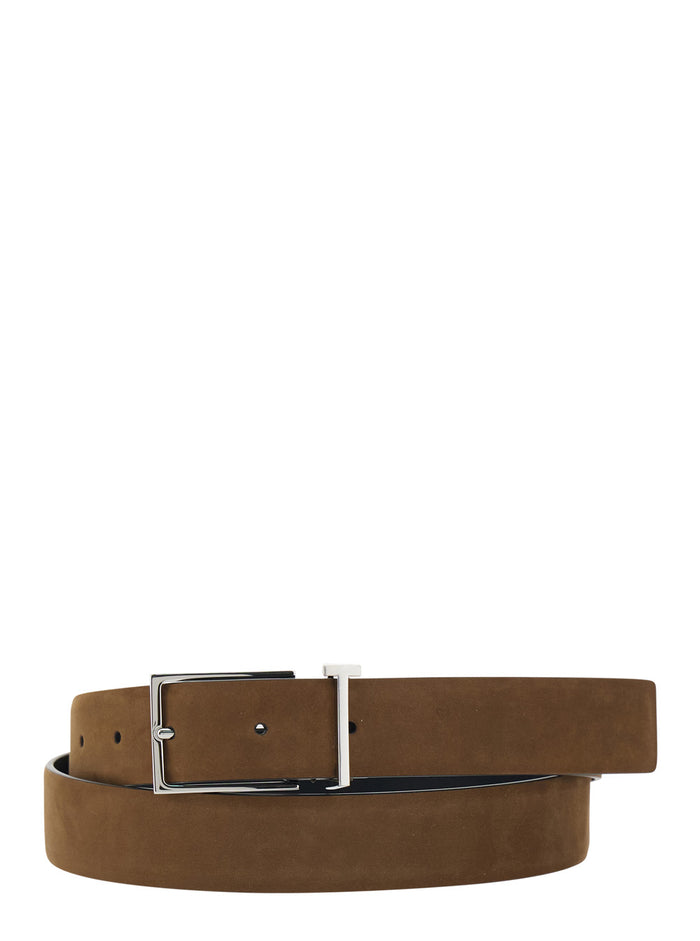 Brown Belt with T Loop Detail in Leather Man Calf