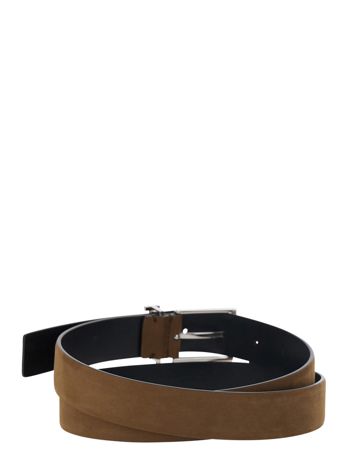 Brown Belt with T Loop Detail in Leather Man Calf