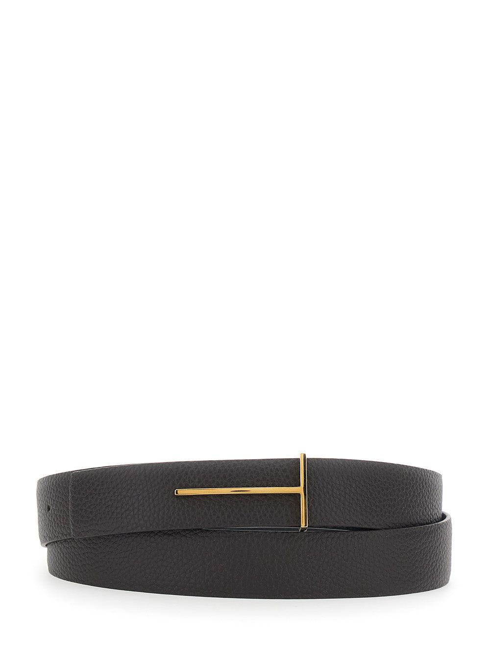 Brown Leather Belt with T Buckle for Men Calf