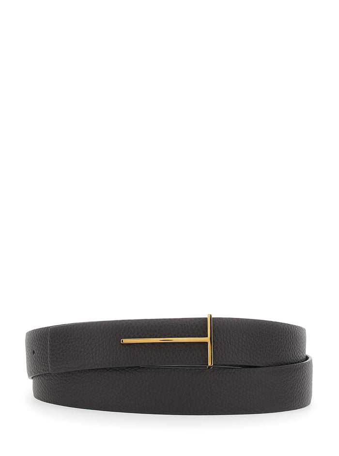Brown Leather Belt with T Buckle for Men Calf