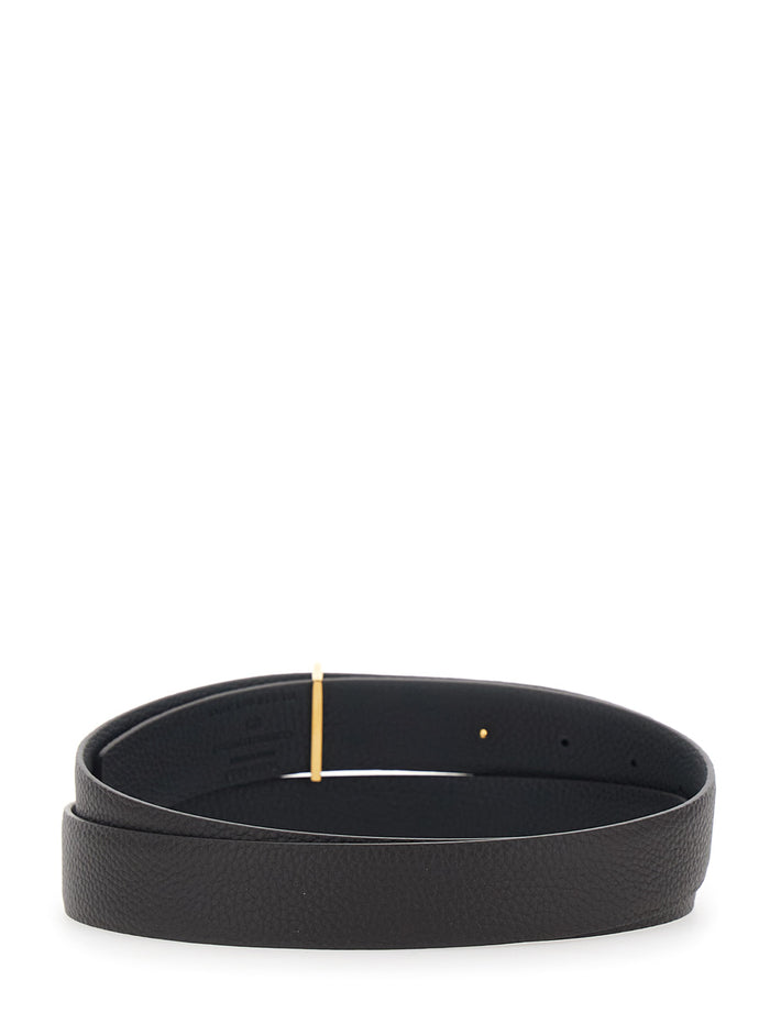 Brown Leather Belt with T Buckle for Men Calf