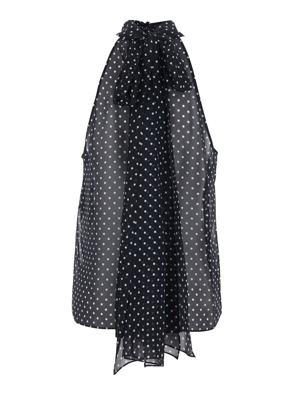 Black Top with Halterneck and All-Over Polka Dot Motif in Silk Woman Tops