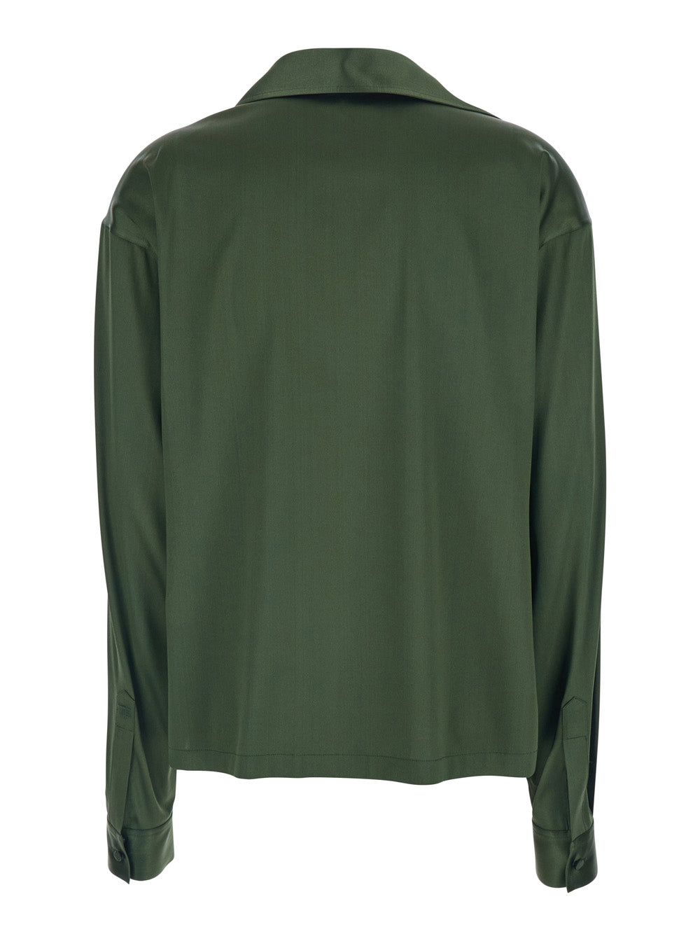Green Blouse with Wide Pointed Collar and V-Neck in Stretch Silk Women Elastane Shirts Blouses