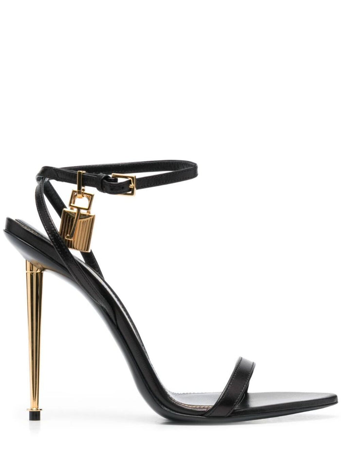 Metallic Heeled Sandal with Black Leather Lock for Women Heels
