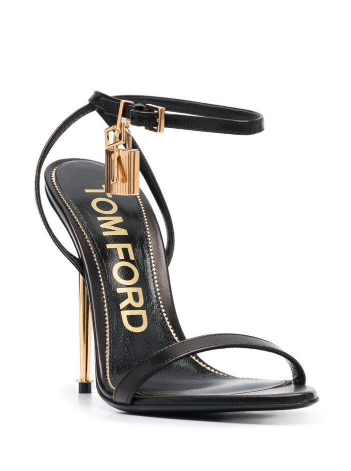 Metallic Heeled Sandal with Black Leather Lock for Women Heels