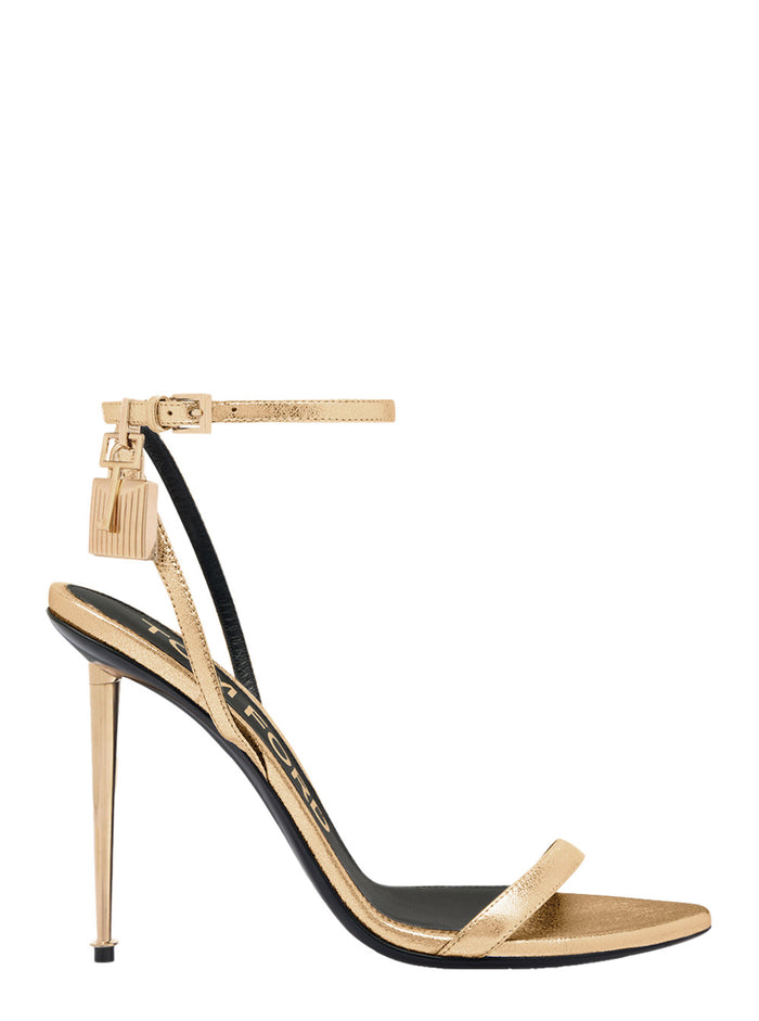 Gold Pumps with High Stiletto Heel and Ankle Pendant Detail in Glossy Leather for Women Metallic Heels