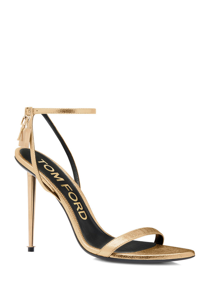 Gold Pumps with High Stiletto Heel and Ankle Pendant Detail in Glossy Leather for Women Metallic Heels