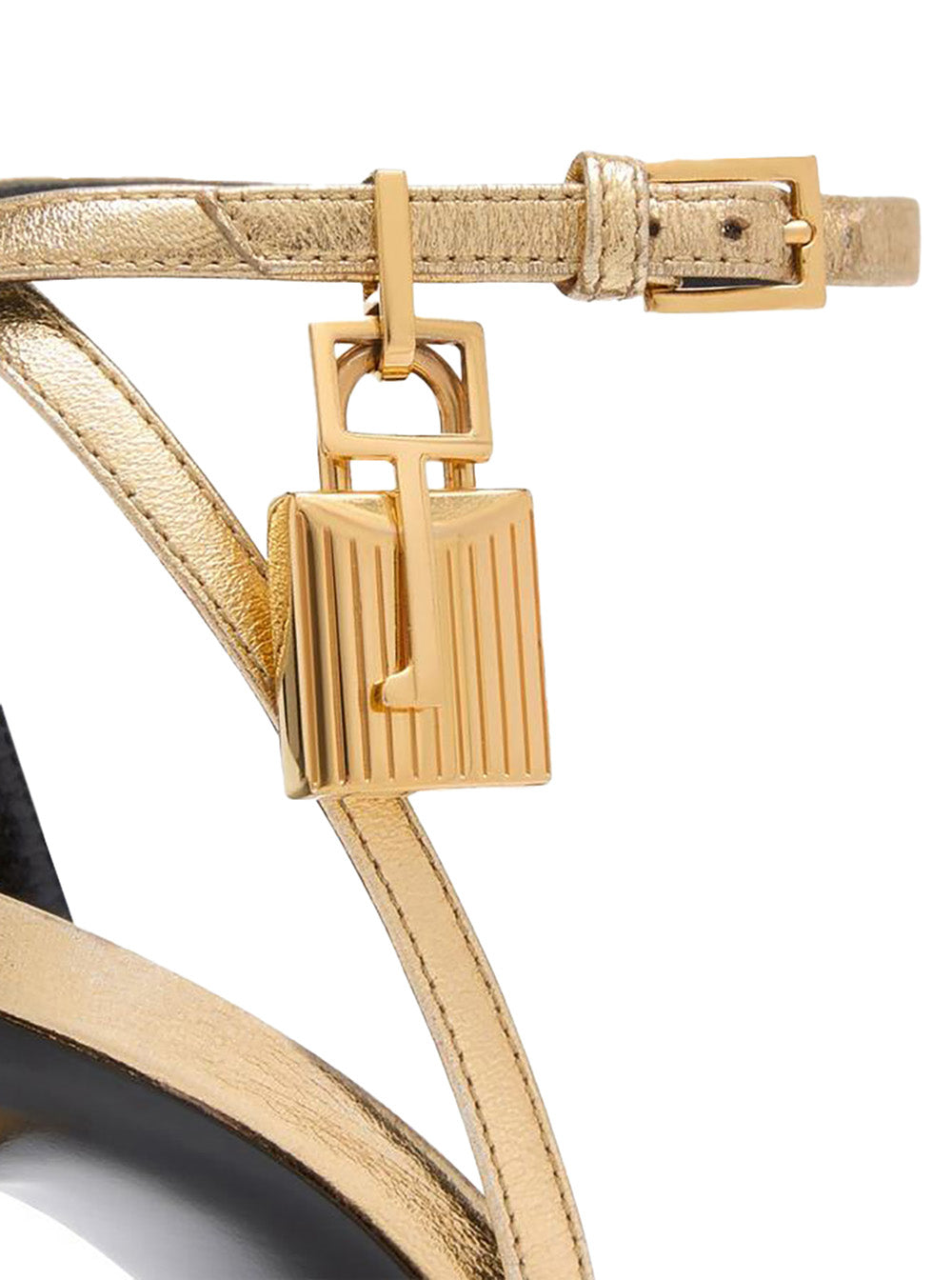 Gold Pumps with High Stiletto Heel and Ankle Pendant Detail in Glossy Leather for Women Metallic Heels
