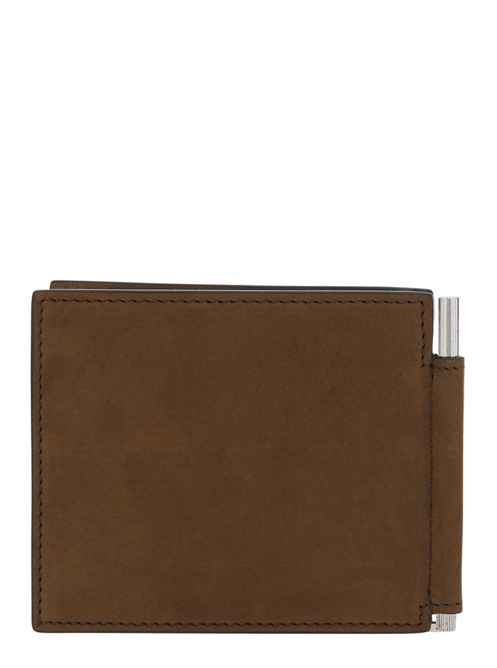 Brown Wallet with Embossed Logo Lettering and Money Clip in Leather for Men Calf Products