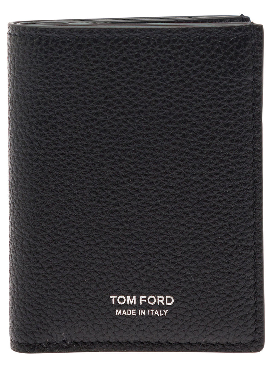 Card Holder Black Grained Leather Calf Accessory