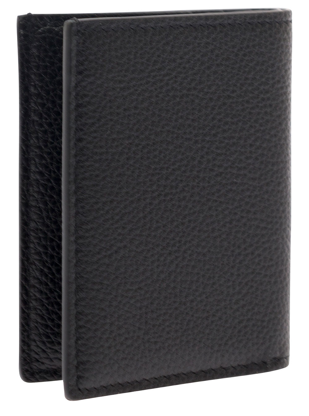 Black Card holder with Logo Embossed in Grained Leather for Men Calf Products