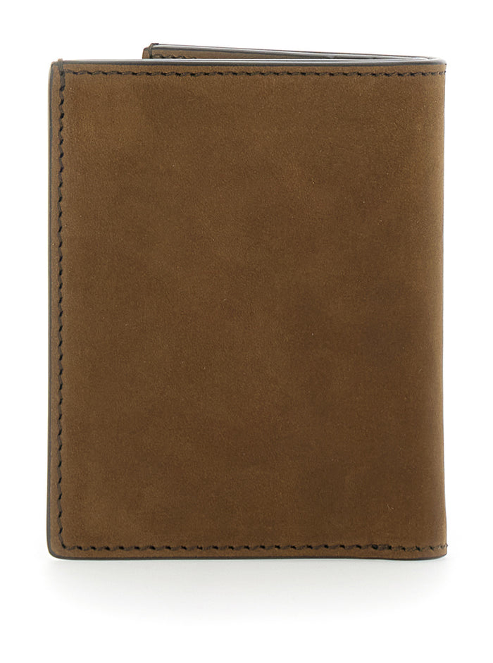 Brown Leather Card Holder with Logo Lettering on the Front for Men Calf Products