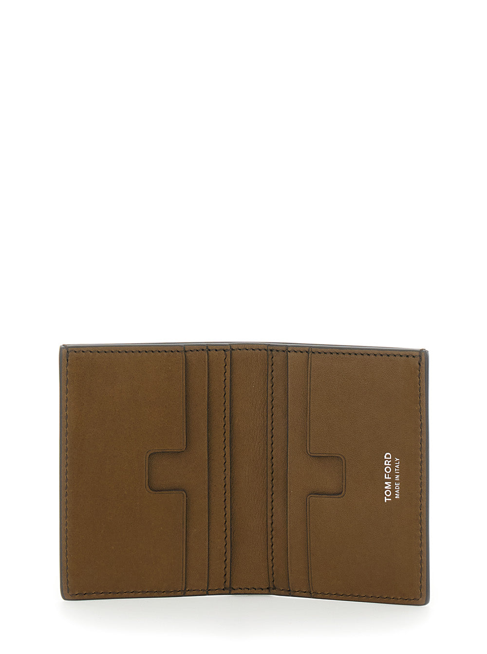 Brown Leather Card Holder with Logo Lettering on the Front for Men Calf Products