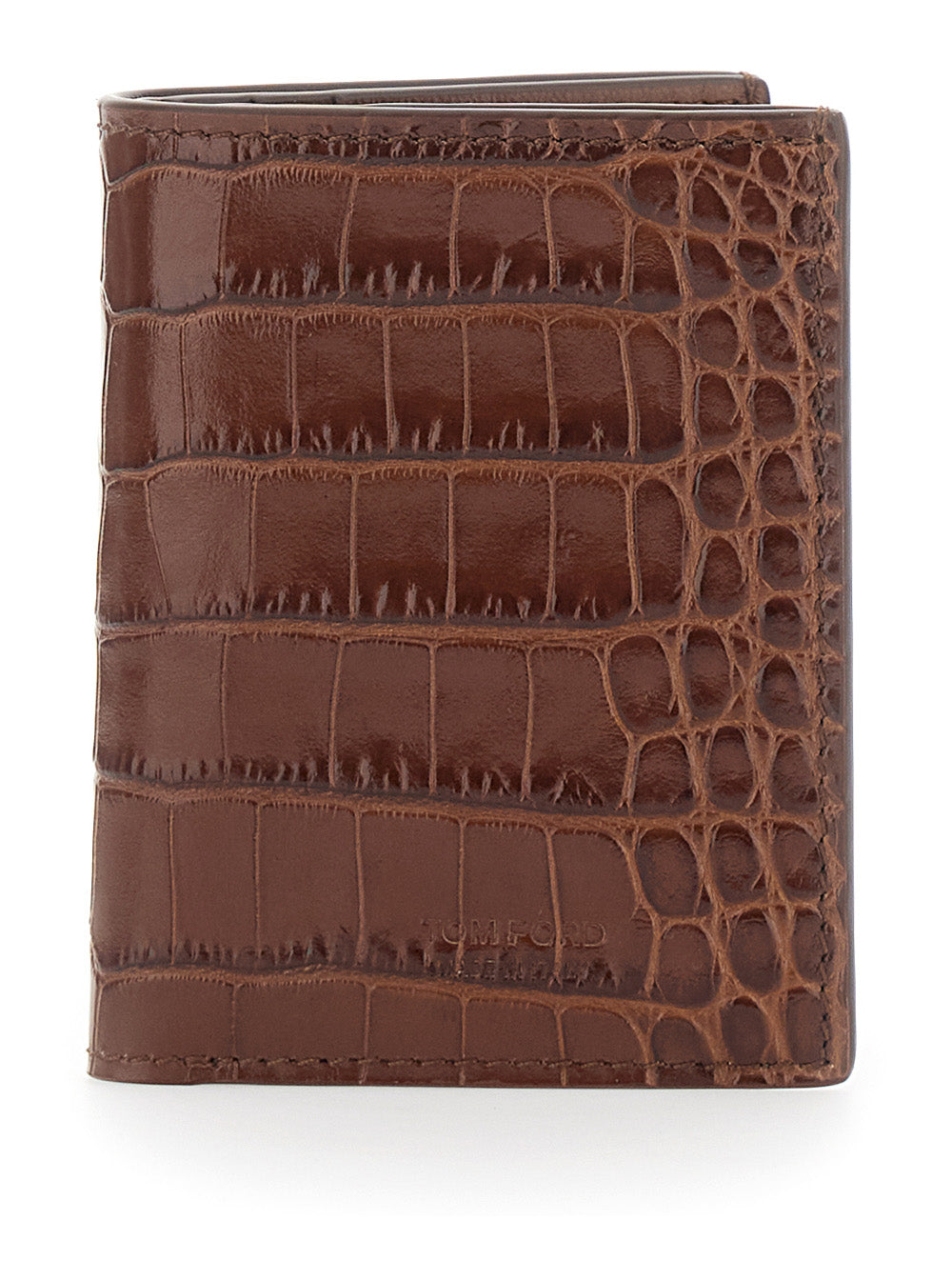 Folded Cardholder Crocodile Effect in Brown Leather for Men Calf Products