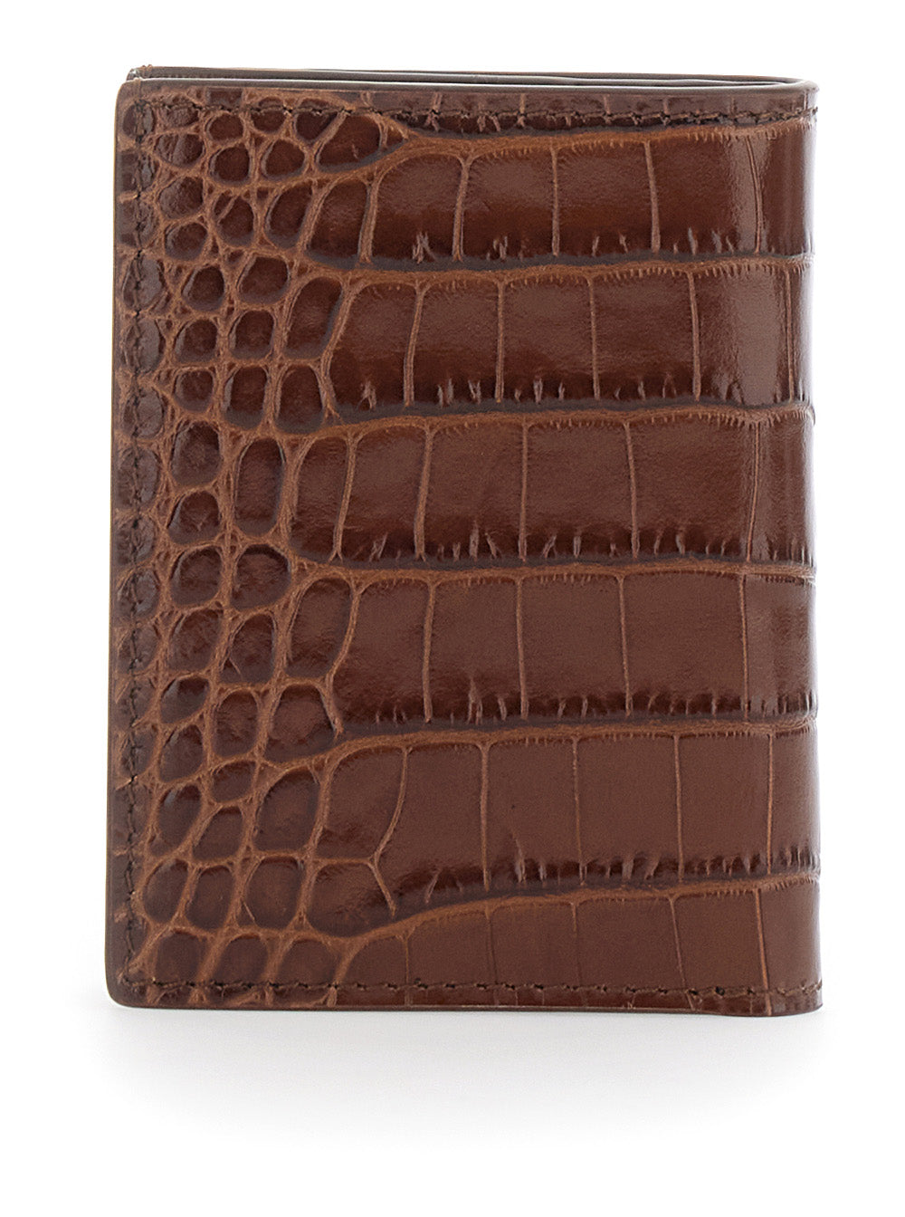 Folded Cardholder Crocodile Effect in Brown Leather for Men Calf Products