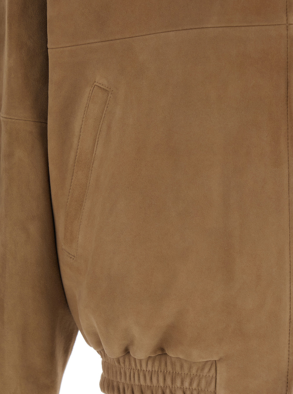Brown Suede Jacket with Classic Collar and Two Welt Pockets for Men Beige Goat Outerwear