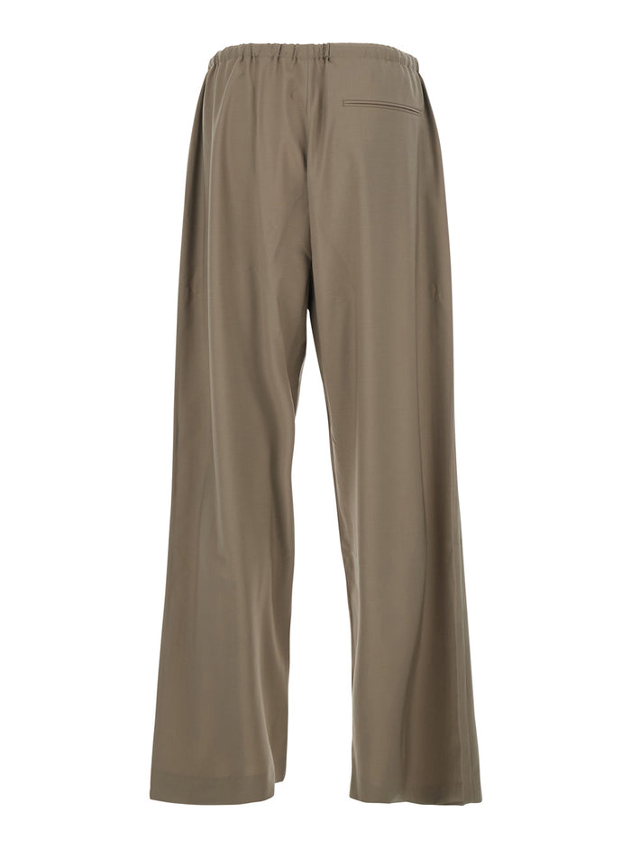 Brown Drawstring Waist Wool Blend Trousers for Men Polyester Polyurethane