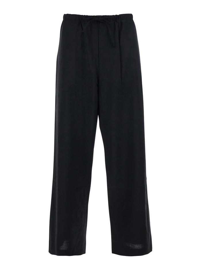 Black Pants with Drawstring Waist in Wool Blend Man Polyester Polyurethane Trousers